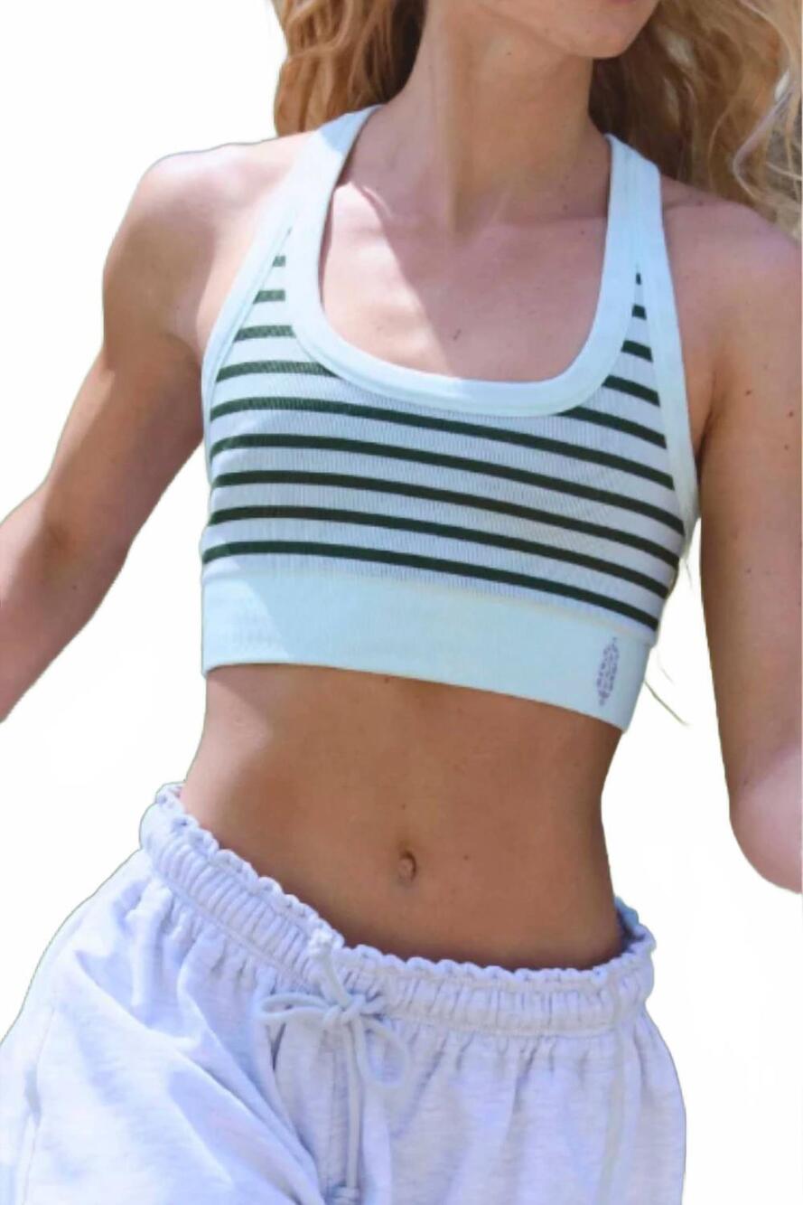 NEW FREE PEOPLE go to striped sports bra in mint green